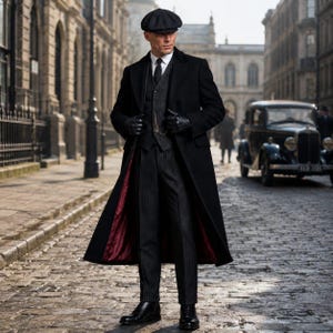 Cappotto nero da uomo stile Peaky Blinders, cappotto lungo ispirato a Tommy Shelby, trench vintage da gangster, cappotto vittoriano in lana