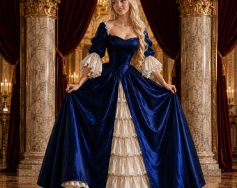 Königsblaues Viktorianisches Ballkleid, Prinzessin Maxi DressGothic Brautkleid, königliches Königin-Kostüm