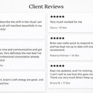 Może przedstawiać: Białe tło z tytułem "Client Reviews" u g&oacute;ry. Sześć białych prostokąt&oacute;w wyświetla opinie klient&oacute;w i oceny gwiazdkami. Recenzje są datowane i podpisane przez klient&oacute;w.