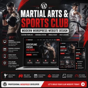 Modern Website Design for Martial Arts and Sports Club, Gym, MMA, Karate and Boxing Website, Custom Template, Booking site, web developer
