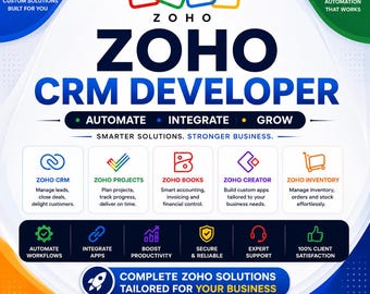 Zoho CRM Consultant, Email/Invoice templates, Custom modules, API integration, Workflow automations, CRM customisation, Web developer
