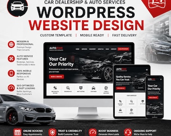 Custom WordPress Website Design and Setup for Car Dealership and Auto Services, Mechanic, Car Wash and MOT Centre, Custom Templates