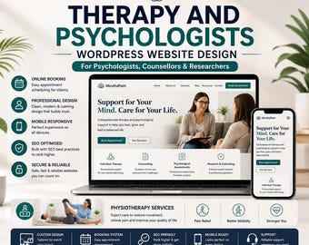 Custom Website Design and Setup for Therapy and Psychologist | Physiotherapy, Counsellor and Researcher Website, Booking system