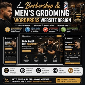 Anpassad WordPress-webbdesign för barbersalonger, herrfrisörer och webbutvecklingstjänster
