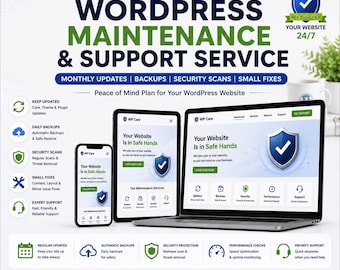 WordPress Maintenance and Support Service, Monthly Updates, Backups, Security Scans and Small Fixes, Peace of Mind Plan