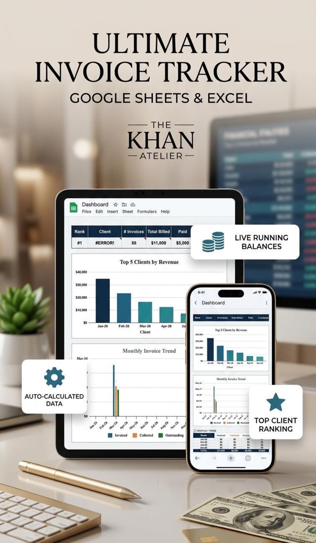 Automated Invoice Tracker Template | Excel and Google Sheets | Small ...