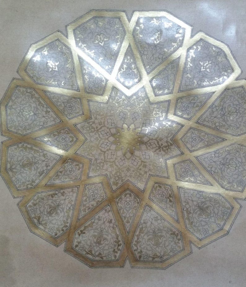 Original Handmade Persian Illumination Artwork – 24k Gold Shamsa Design, Framed image 6