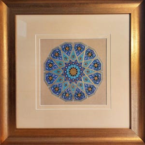 Original Handmade Persian Illumination Artwork – 24k Gold Shamsa Design, Framed image 2