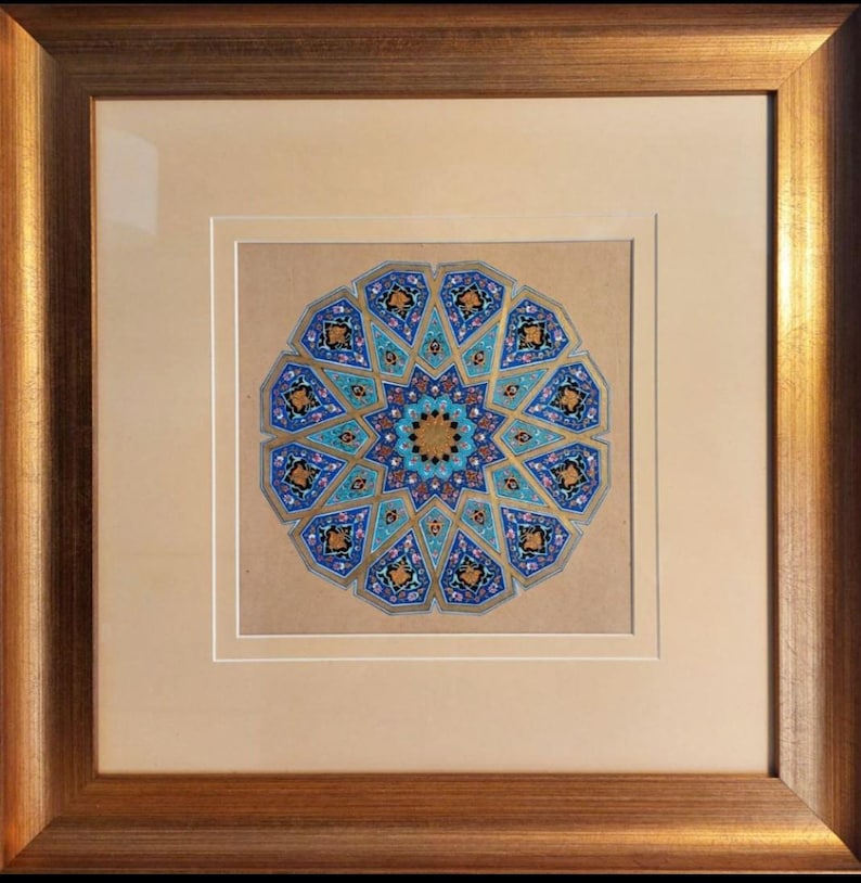 Original Handmade Persian Illumination Artwork – 24k Gold Shamsa Design, Framed image 2