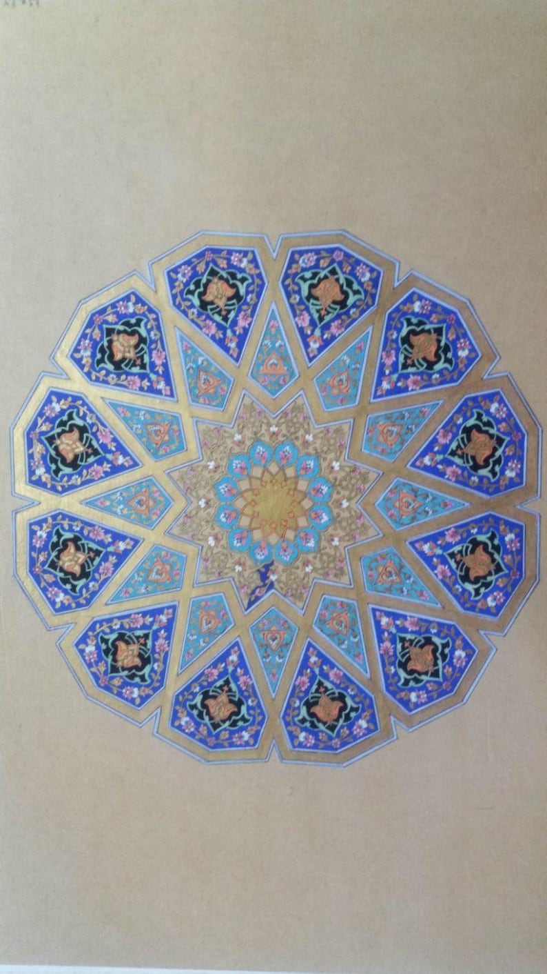 Original Handmade Persian Illumination Artwork – 24k Gold Shamsa Design, Framed image 8