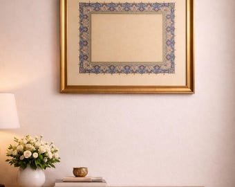 Handmade Persian Illuminated Border – 24K Gold & Blue Tazhib Art – Traditional Islamic Decorative Frame