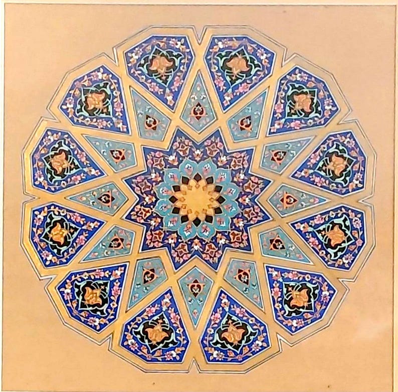 Original Handmade Persian Illumination Artwork – 24k Gold Shamsa Design, Framed image 4