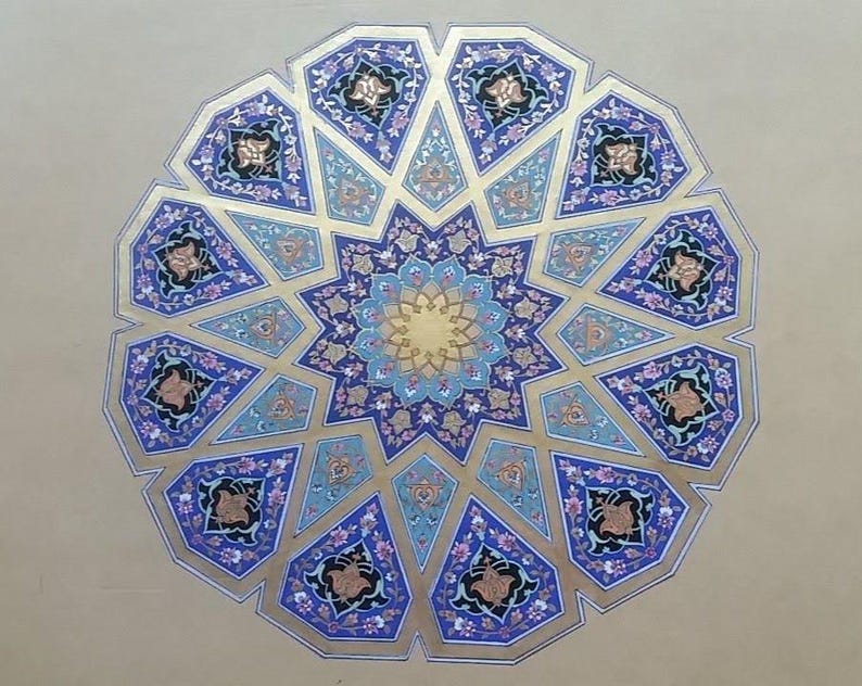 Original Handmade Persian Illumination Artwork – 24k Gold Shamsa Design, Framed image 3