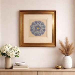 Original Handmade Persian Illumination Artwork – 24k Gold Shamsa Design, Framed image 1