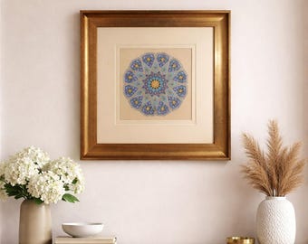Original Handmade Persian Illumination Artwork – 24k Gold Shamsa Design, Framed