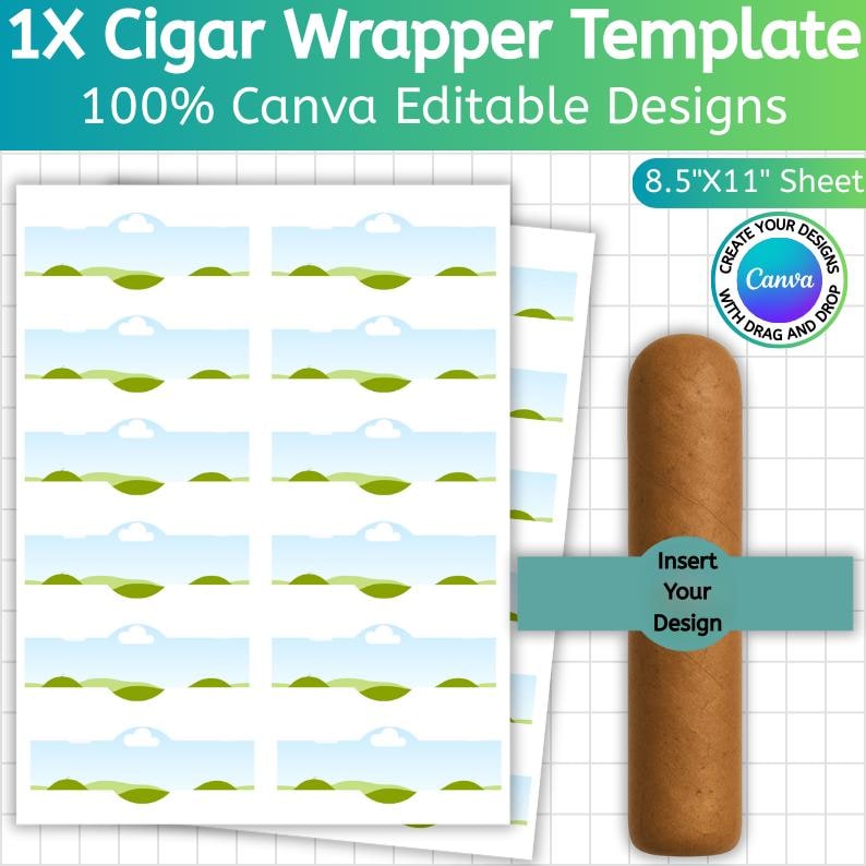 Cigar Wrap Template, Canva Editable Cigar Label, Cigar Band Template