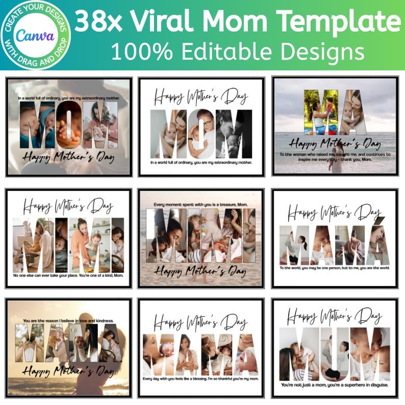 Viral Mom Bundle Template, Canva Editable Mothers Day Photo Collage ...