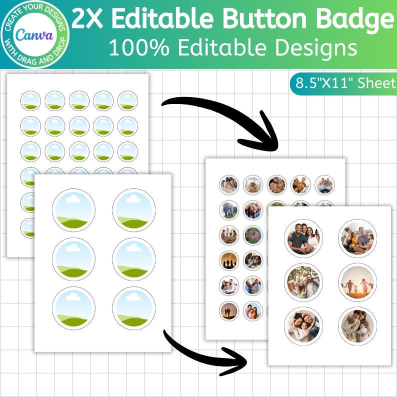 Editable Button Badge Template, Canva Button Badge 1.23 & 2.69 Template ...