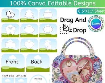 Mothers Day Purse Template, Canva Editable Handbag Gift Box, Printable Gift Packaging, Cute Small Gift Holder, Drag & Drop, Digital Download