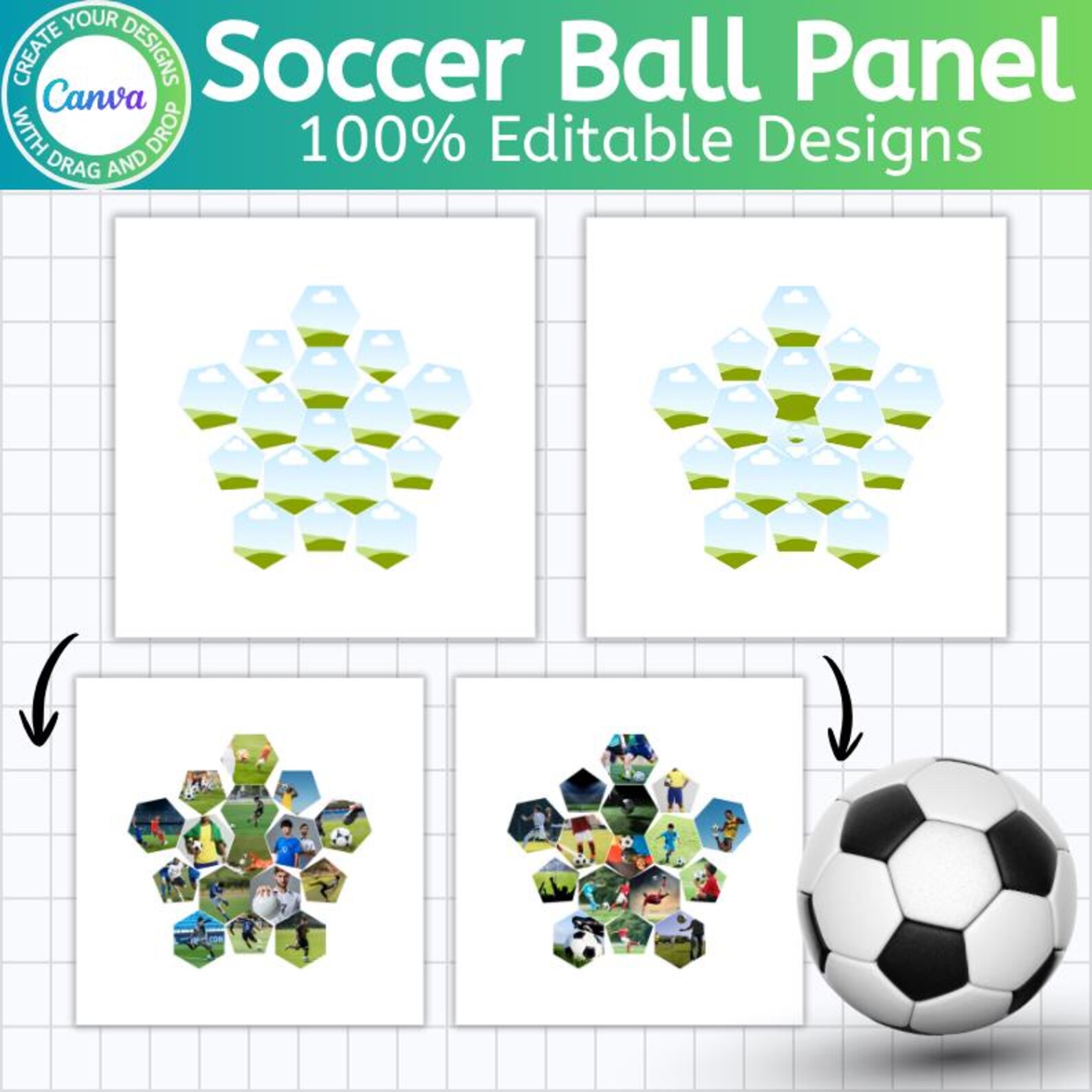 Soccer Ball Panel Template, Canva Editable Soccer Ball Panel, Custom ...