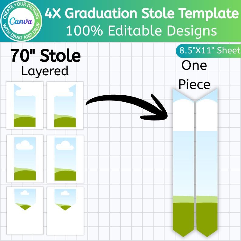 Editable Graduation Stole Template, Canva Graduation Stole Frame, Grad
