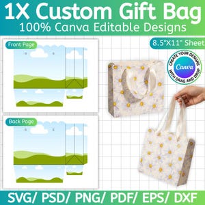Plantilla de Canva para bolsa de regalo personalizada, plantilla de bolsa de papel para fiesta, etiqueta editable para bolsa de regalo, bolsa de regalo imprimible para recuerdo de fiesta, descarga digital