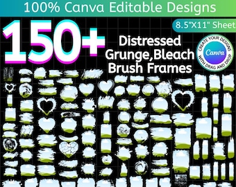 Distressed Grunge Canva Frames Bundle, Editable Distressed Photo Frames, Bleach & Grunge Border Frames, Drag and Drop Photo Template