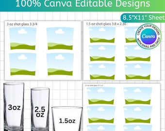 Shot Glass Template Bundle , 1.5oz 2.5oz 3oz Canva Editable Shot Glass Wraps, Full Wrap Shot Glass Label , Shot Glass Party Favor template