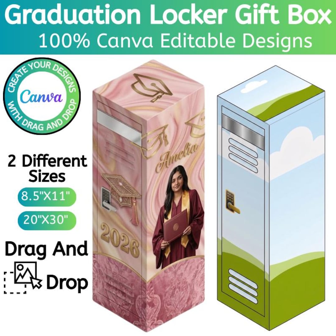 Graduation Locker Gift Box Canva Template, Canva Editable Graduation ...