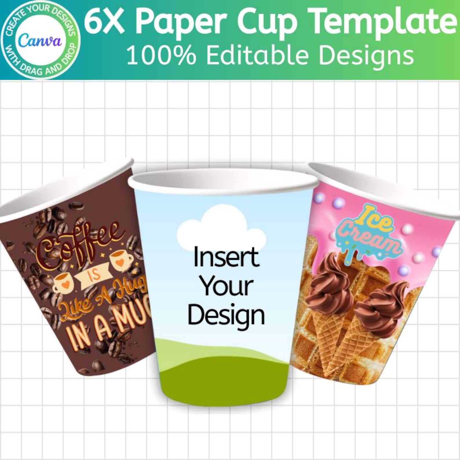 Paper Cup Template Bundle, Canva Editable Paper Cup Label, 4oz, 8oz ...