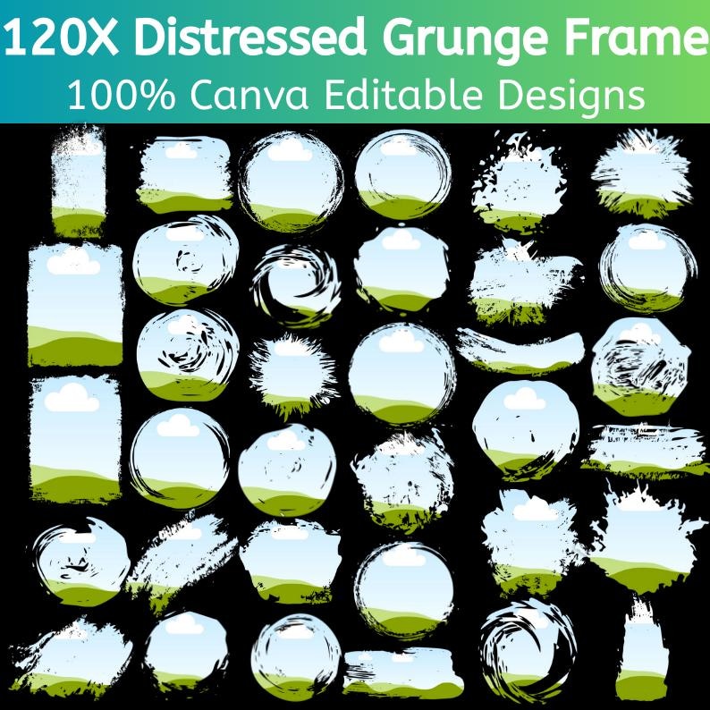 Distressed Grunge Canva Frame Bundle, Bleach Effect Drag & Drop ...
