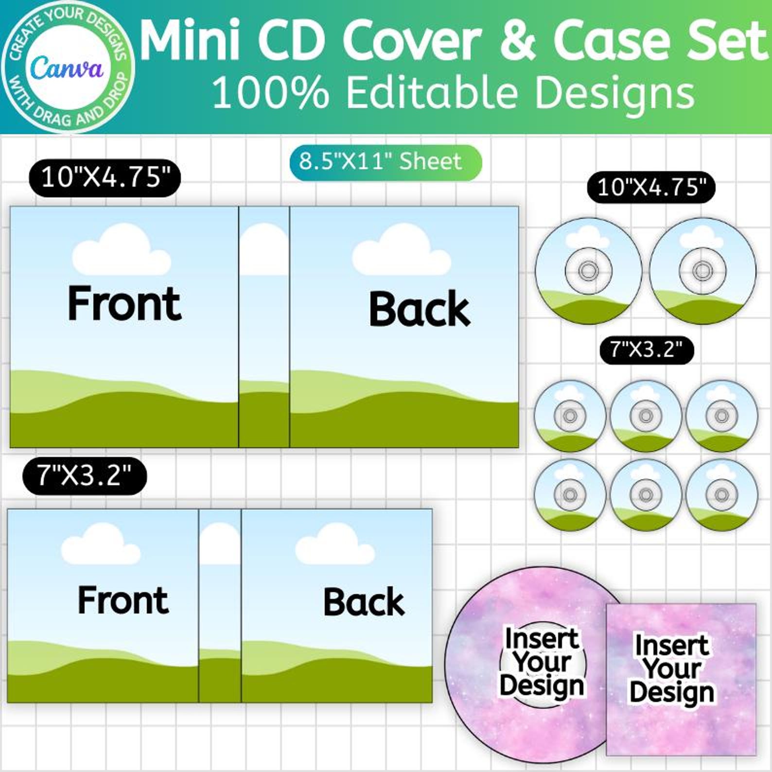 Mini CD Cover & Case Set Template, Canva Editable CD Sleeve Case Cover ...
