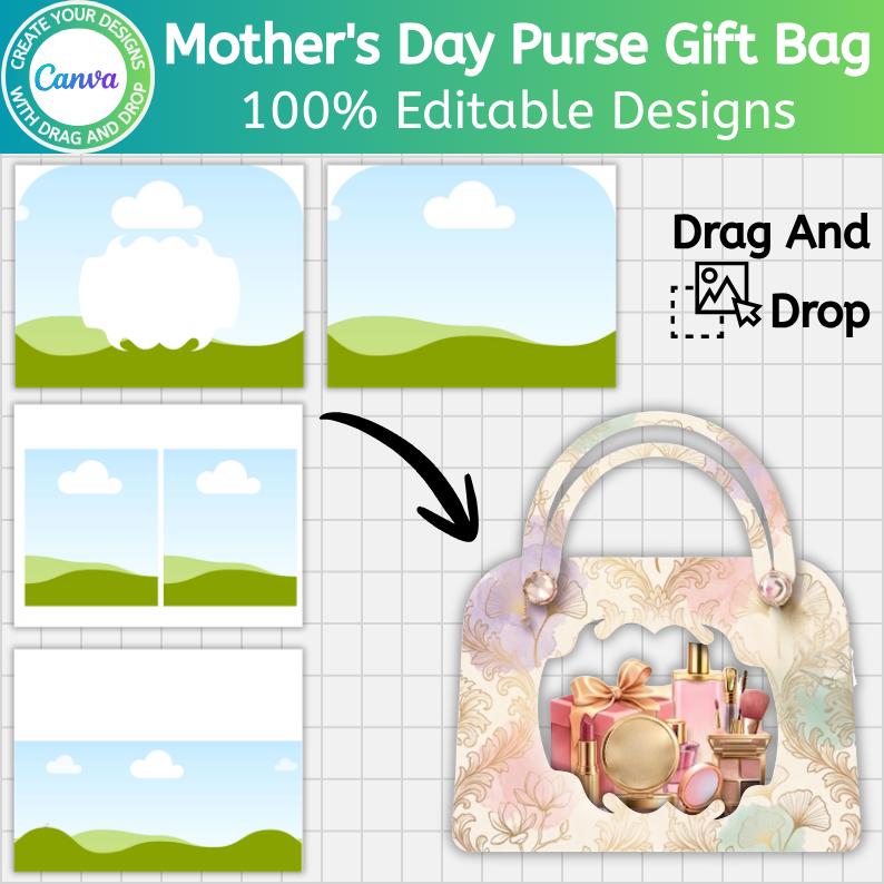 Mother’s Day Purse Gift Box Template, Canva Editable Handbag Favor ...