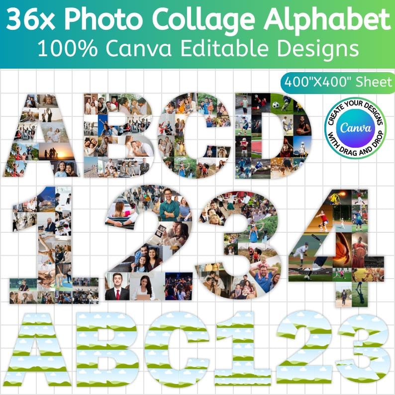 Photo Collage Letters and Numbers Template, Canva Editable Alphabet ...