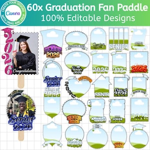 Graduation 2026 Canva bearbeitbare Vorlage, Rahmenklasse von 2026 Fan Paddle-Vorlage, Ziehen und Ablegen Senior Grad T-Shirt Fotorahmenvorlage