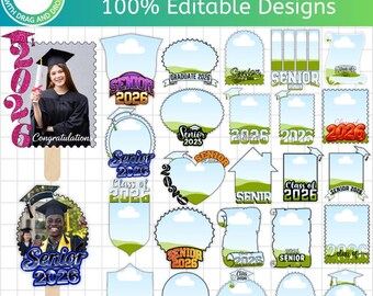 Graduation 2026  Canva Editable Template,  Frames Class of 2026 Fan Paddle Template,  Drag and Drop Senior Grad T Shirt Photo Frame Template