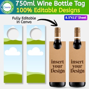 750ml Wine Bottle Tag Template, Canva Editable Wine Gift Tag, Drag & Drop Wine Bottle Tag, Printable Wedding Birthday, Digital Download