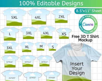 All Over T Shirt Template, Canva Editable Blank T Shirt Design, All Over Sublimation T Shirt Template, Drag & Drop T Shirt, Instant Download