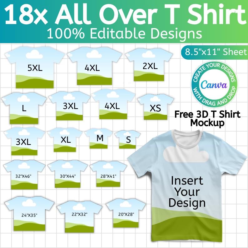 All Over T Shirt Template, Canva Editable Blank T Shirt Design, All ...