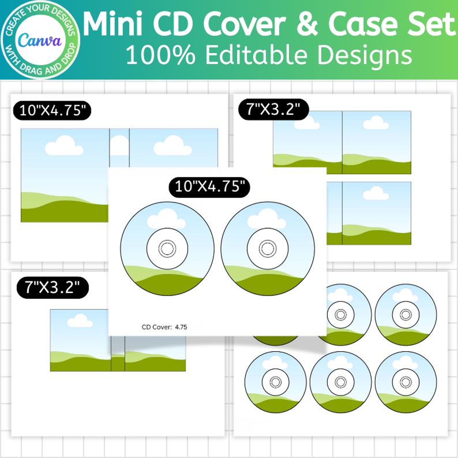 Mini CD Cover & Case Set Template, Canva Editable CD Sleeve Case Cover ...