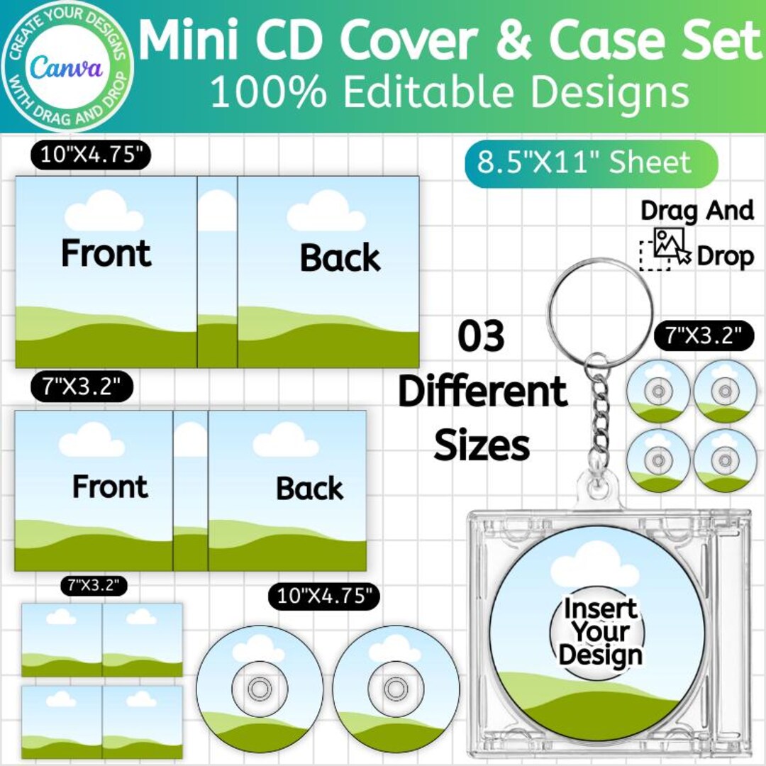 Mini CD Cover & Case Set Template, Canva Editable CD Sleeve Case Cover ...