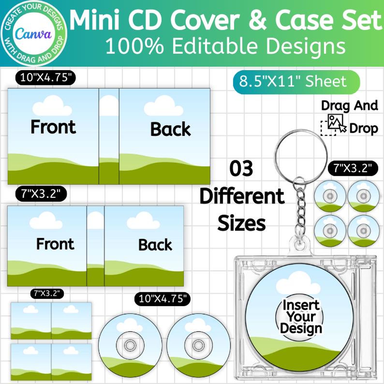 Mini CD Cover & Case Set Template, Canva Editable CD Sleeve Case Cover ...