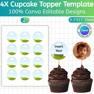 Cupcake Topper Canva Editable Template, Build Your Own Cupcake Toppers, Blank Round Topper, Party Cupcake Topper, Round Frame, Digital File