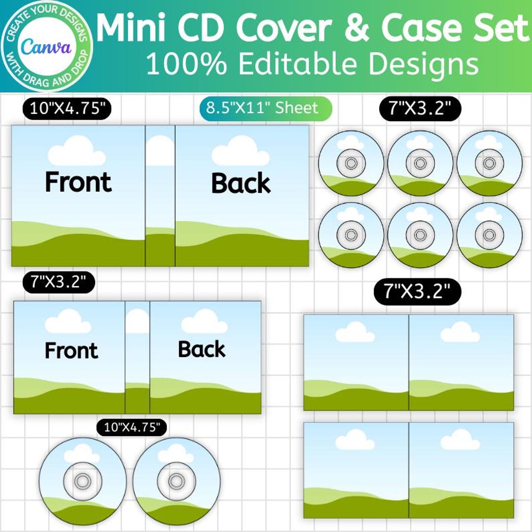 Mini CD Cover & Case Set Template, Canva Editable CD Sleeve Case Cover ...