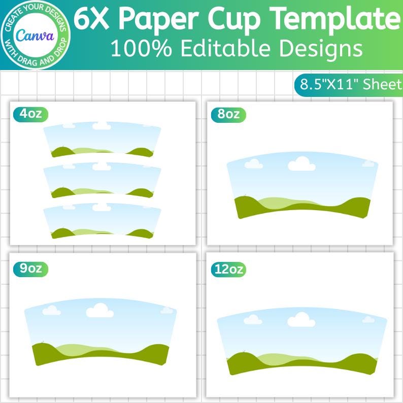 Paper Cup Template Bundle, Canva Editable Paper Cup Label, 4oz, 8oz ...