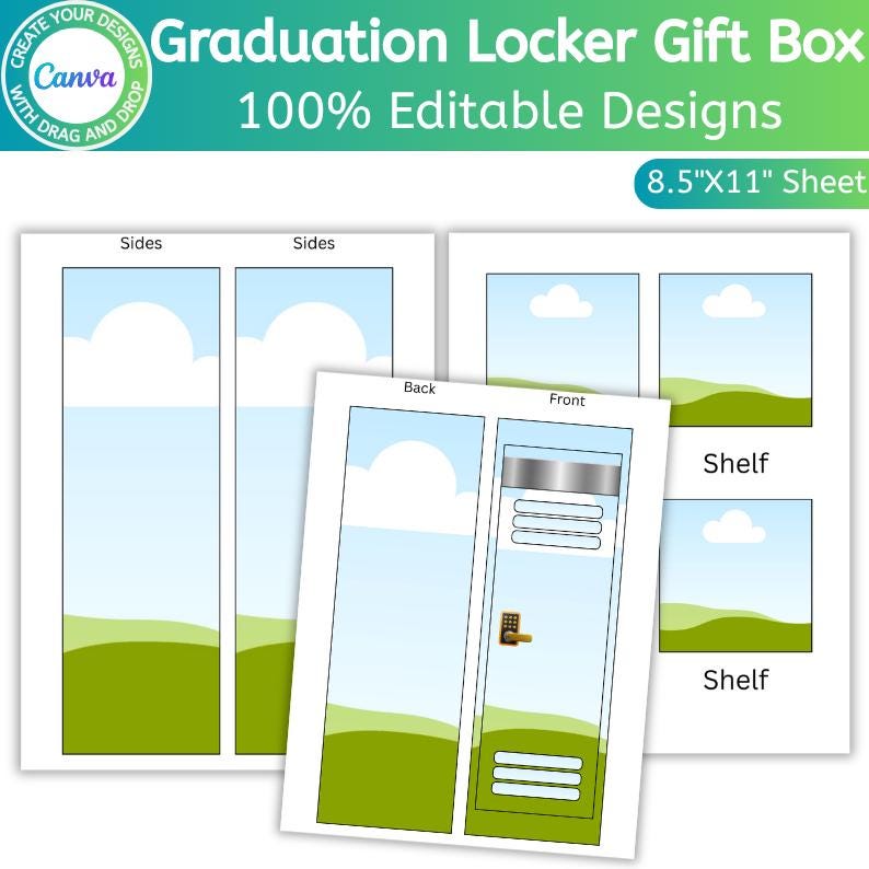 Grad Locker Box Graduation Locker Gift Box Canva Template, Canva Editable Graduation ...