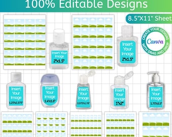 Hand Sanitizer Label Template, Canva Editable Hand Sanitizer, Party Favor Bottle Label, Drag And Drop Label, 1oz, 2oz & 8oz Hand Sanitizer