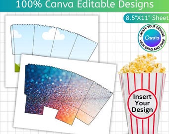 Sjabloon Popcorn Box, Canva bewerkbare Popcorn Box SVG, Snack Box PNG, Party Favor Box, Snack Box Sjabloon, Popcorn Party Gunsten, Digitaal bestand