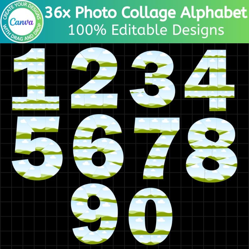 Photo Collage Letters and Numbers Template, Canva Editable Alphabet ...