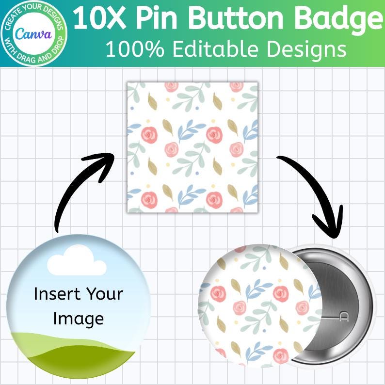 Button Frame Pin Pin Button Template Bundle, Canva Editable Pin Button Frames, Blank Pin ...